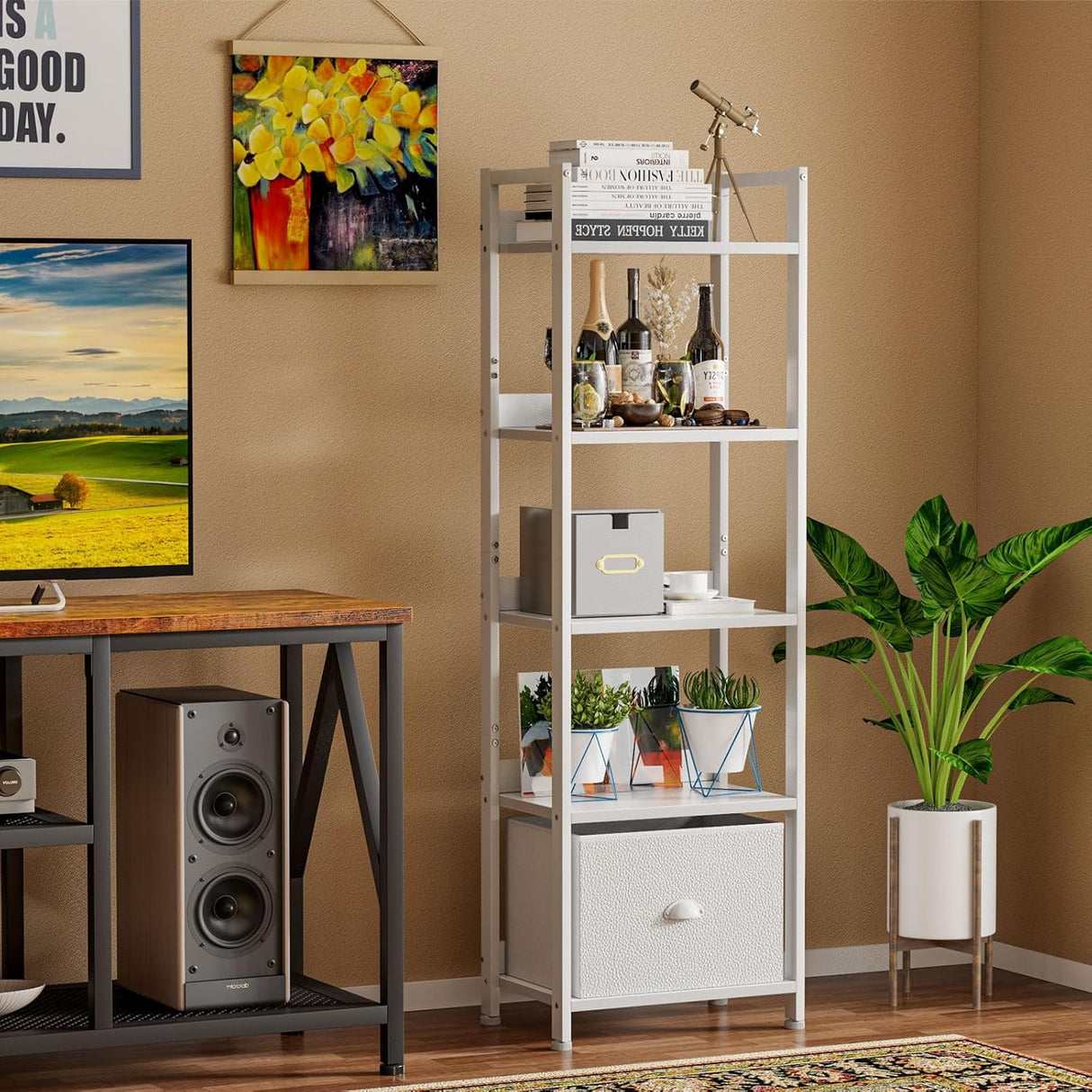 Estantería Furologee 5 Niveles con Cajón, Diseño Moderno