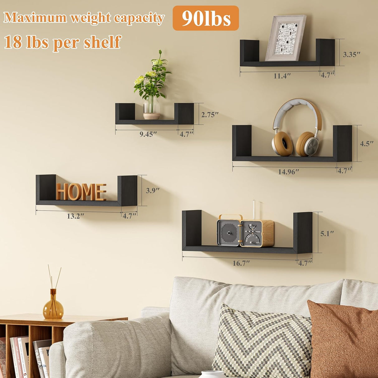 Estantes Flotantes SRIWATANA para Pared, Set de 5, Madera