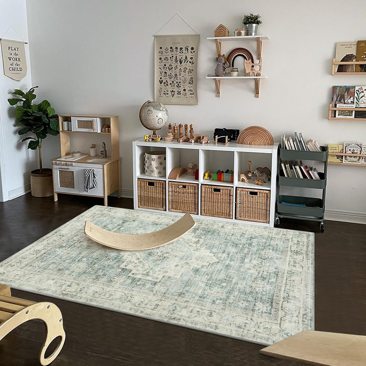 LIVEBOX Alfombra Lavable 5x7, Antideslizante, Estilo Boho