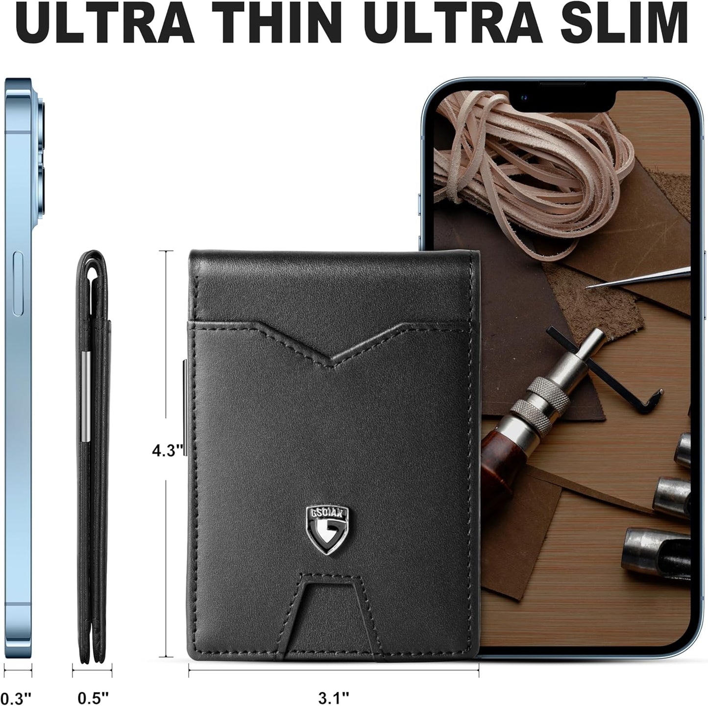 Billetera Slim GSOIAX para Hombre Cuero Genuino con RFID