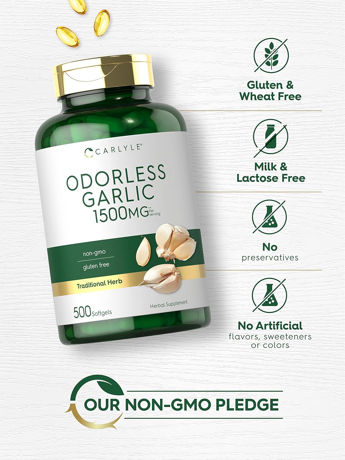 Suplemento de ajo sin olor 1500 mg  500 pastillas sin gluten