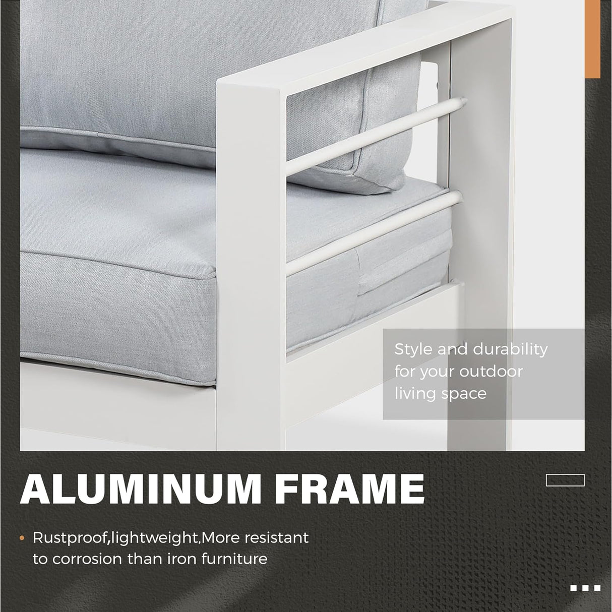 Solaste Juego de muebles de aluminio para patio, 5 piezas, moderno juego de conversación al aire libre, sofá seccional con cojín mejorado y mesa auxiliar, color blanco