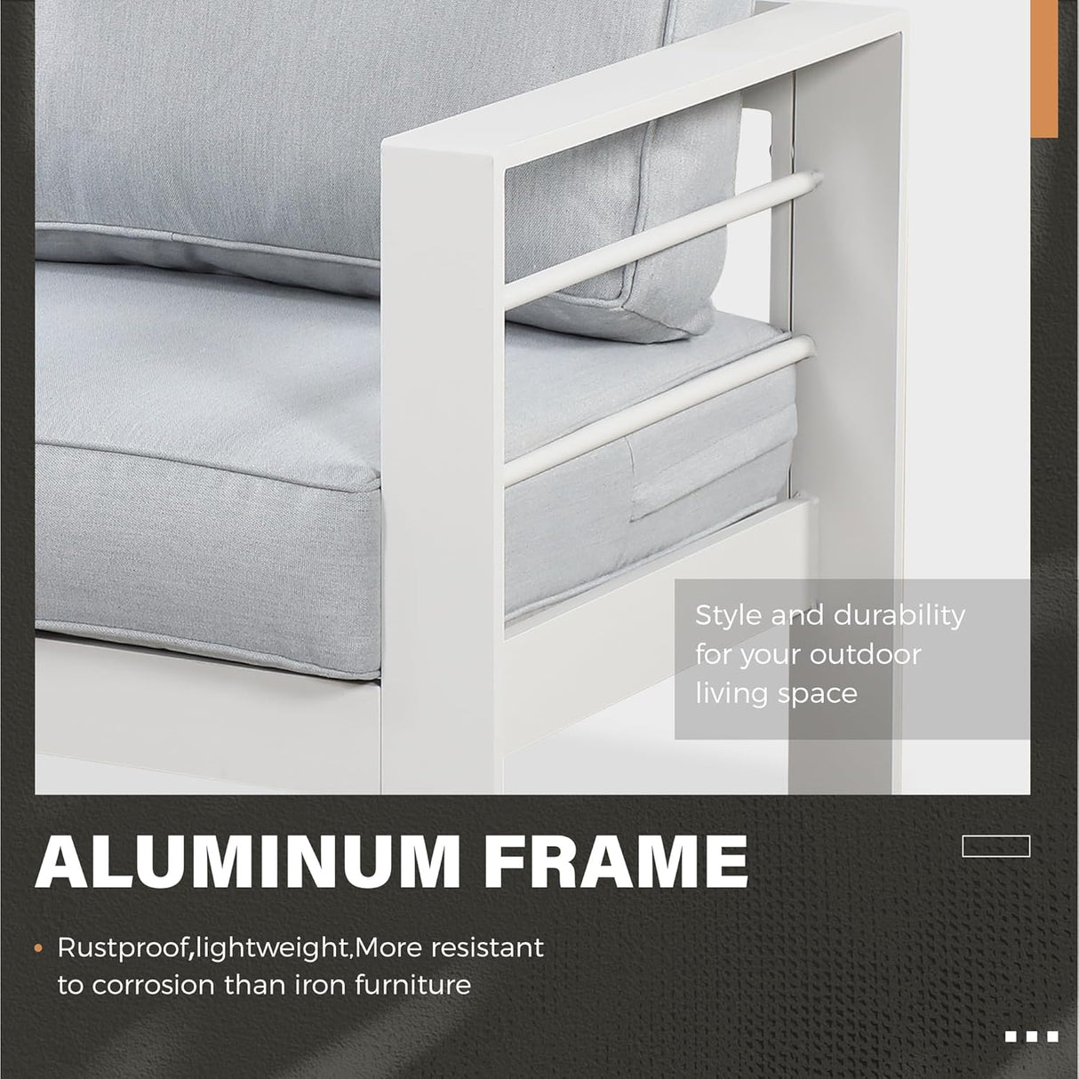 Solaste Juego de muebles de aluminio para patio, 4 piezas, moderno juego de conversación al aire libre, sofá con cojín mejorado y mesa auxiliar, color blanco