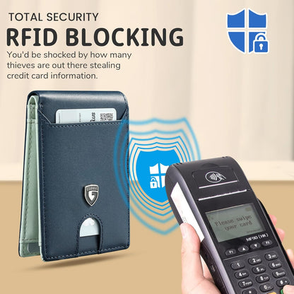 Billetera Slim GSOIAX de cuero, bloqueadora RFID, modelo bifold