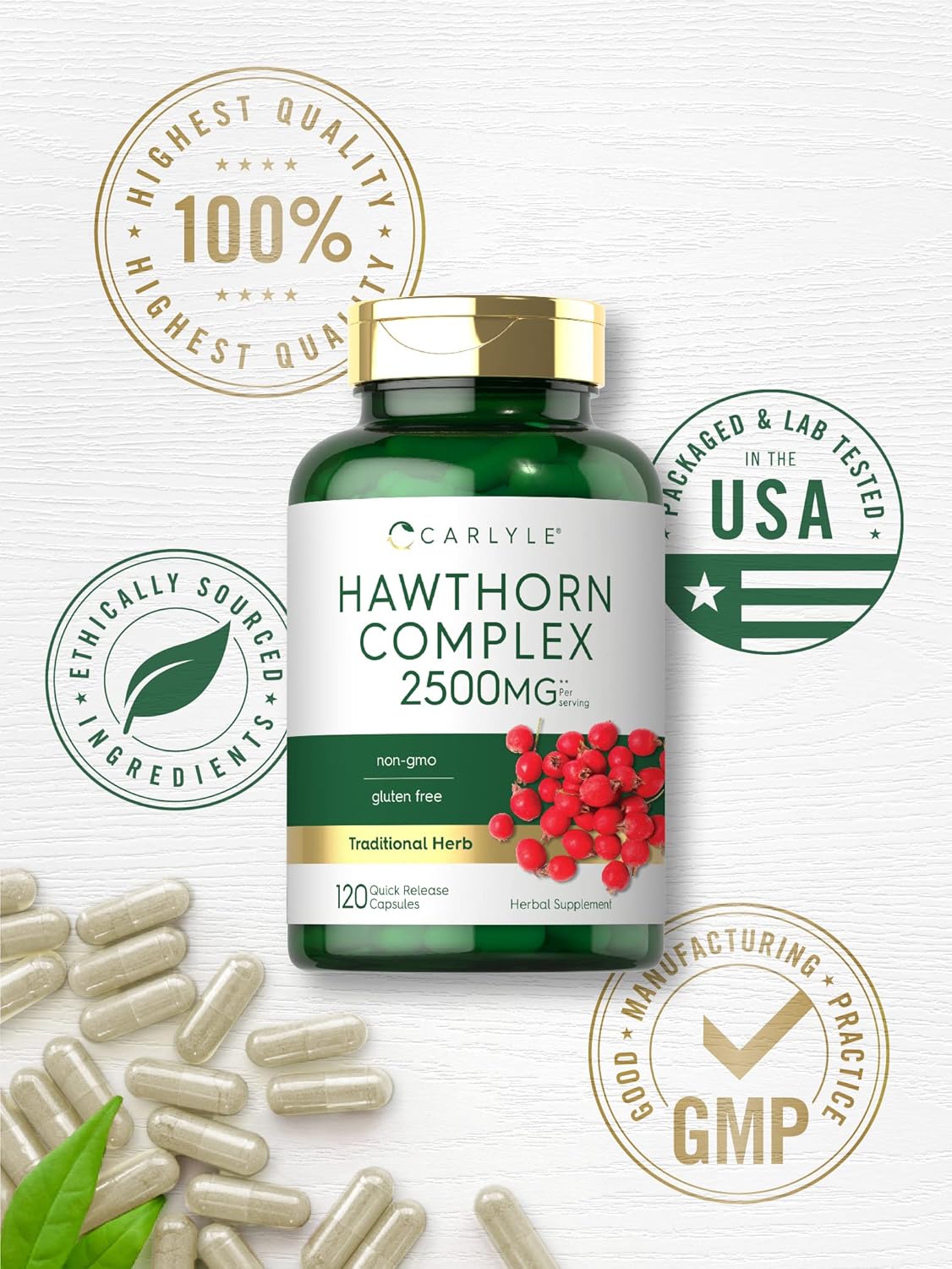 Suplemento Carlyle Hawthorn Berry Complex  2500 mg 120 cáp