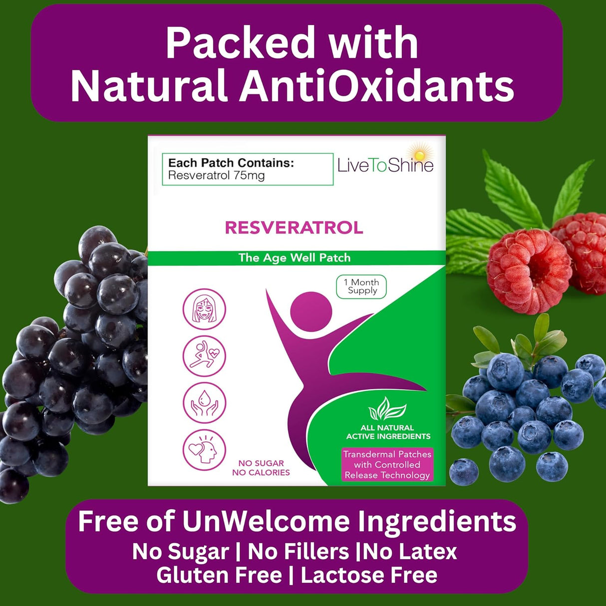 Parche Resveratrol Live To Shine Antioxidante Salud 30und