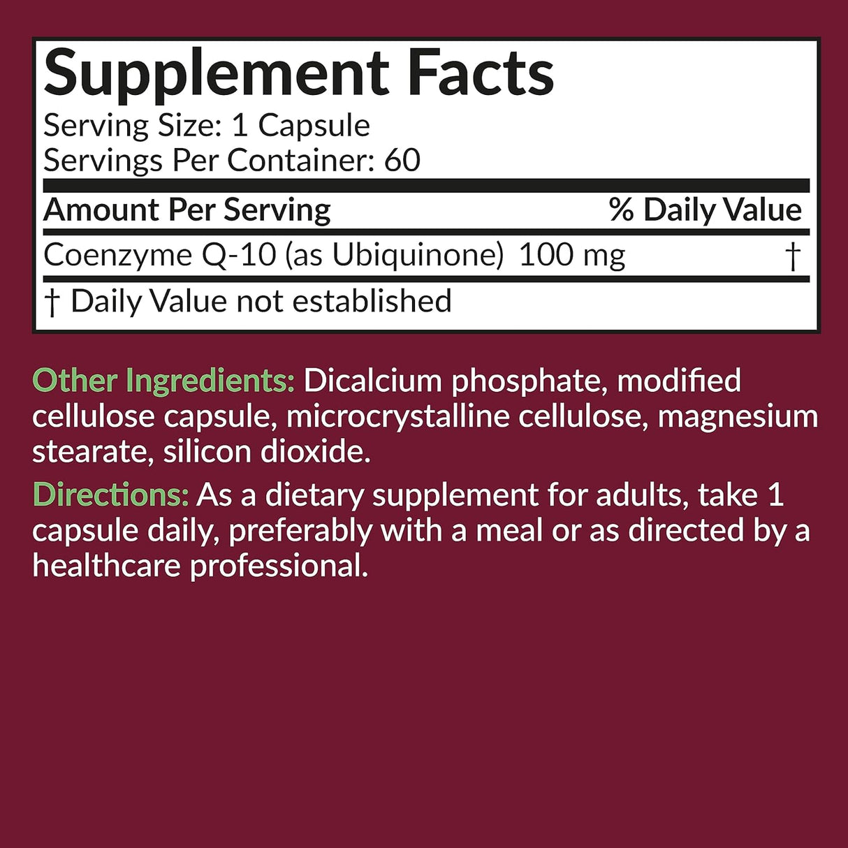CoQ10 100 MG para Energía Celular, 60 Cápsulas Vegetarianas