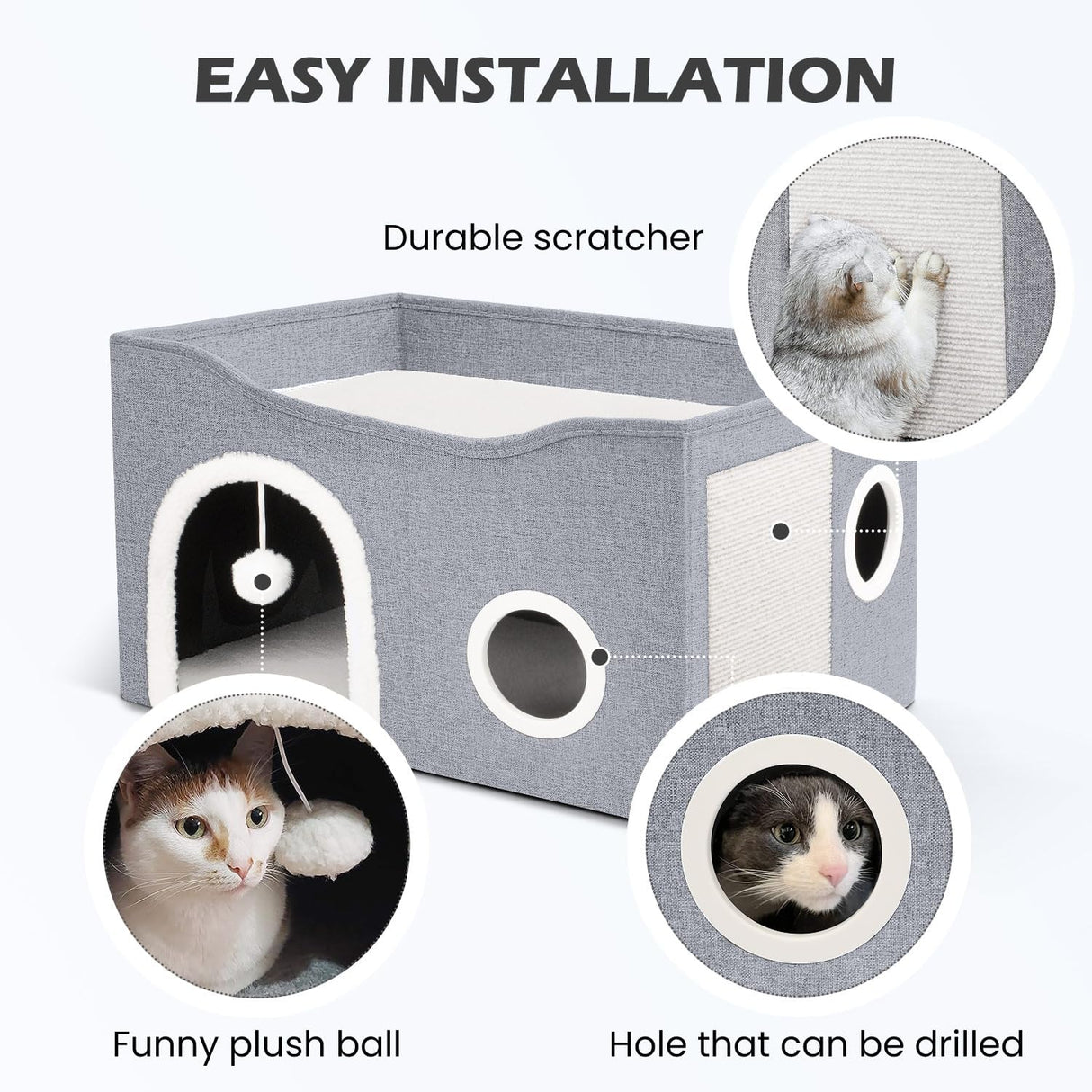 Casa para Gatos Heeyoo - Cueva Grande con Rascador y Bola Fluffy