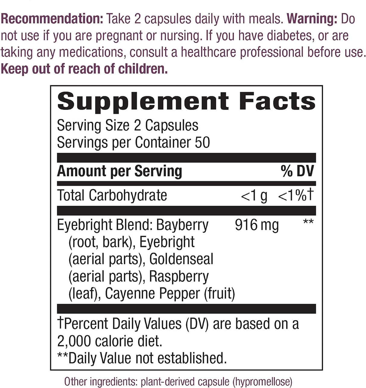Suplemento Eyebright Blend mezcla de hierbas  vegano  100cp