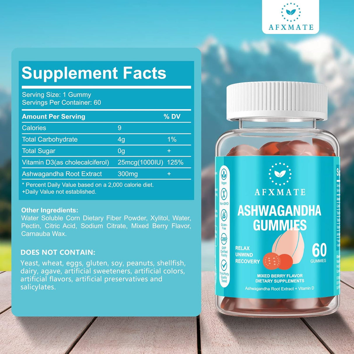 Gummies de Ashwagandha y Vitamina D AFXMATE 120 Contenido