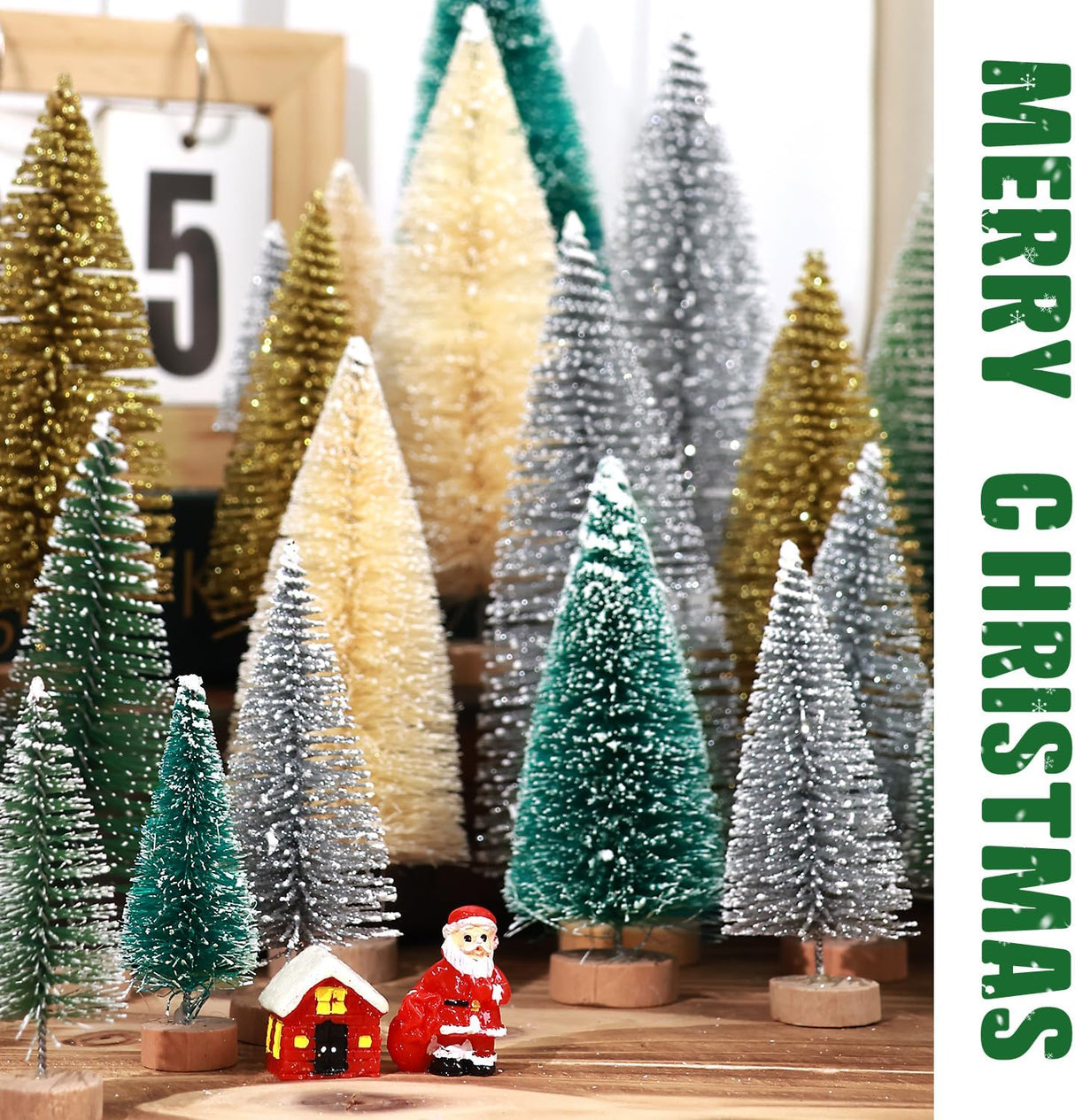 Árboles de Navidad Artificiales con Base de Madera para Decoración