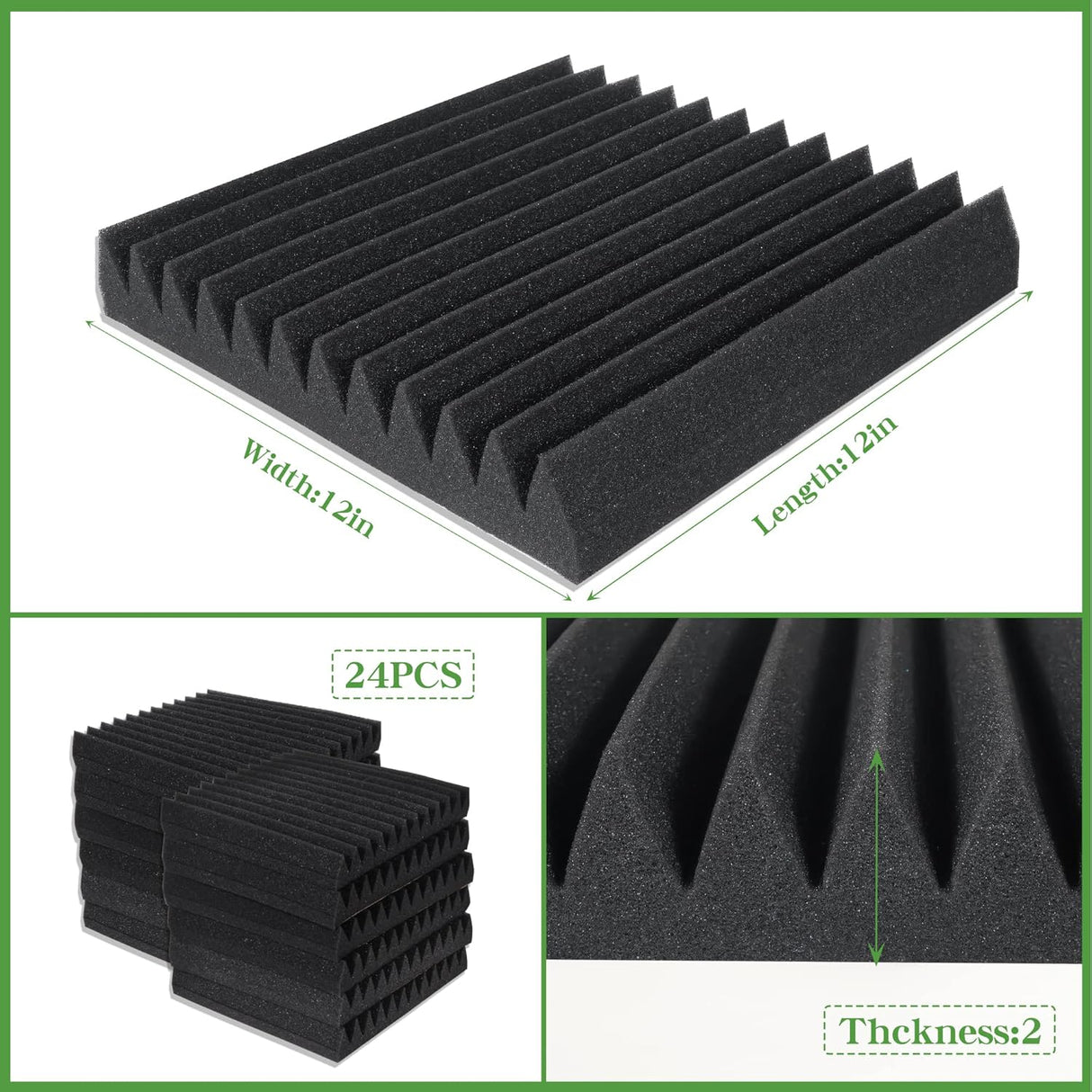 Paneles Acústicos Autoadhesivos 24 Pck, Alta Densidad 2 x 12