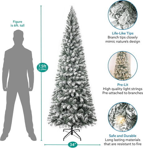 Árbol de Navidad Artificial 7.5ft Naomi Home, 350 Luces, Slim