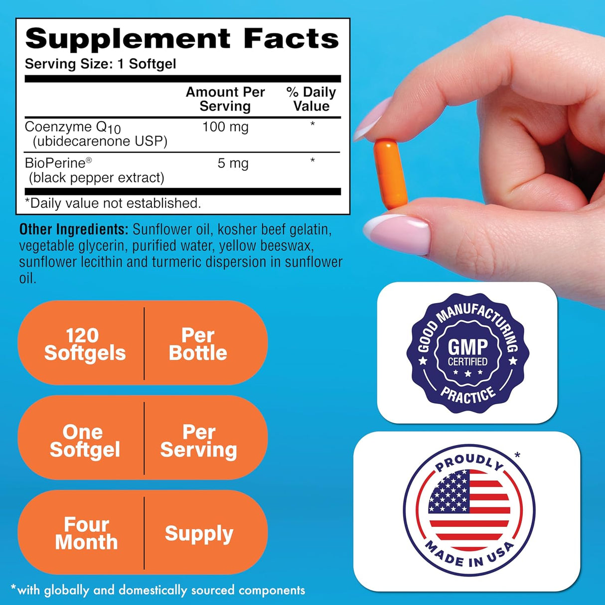 Health Thru CoQ-10 100mg BioPerine 120 Softgels