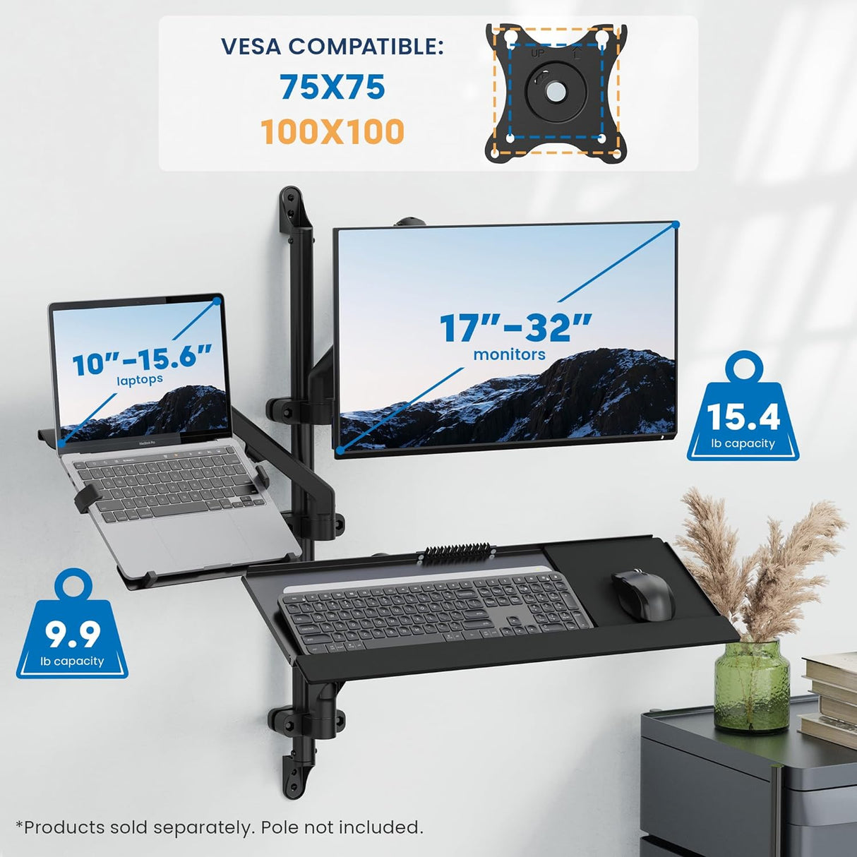 Brazo ergonómico para portátil para montaje en pared o poste