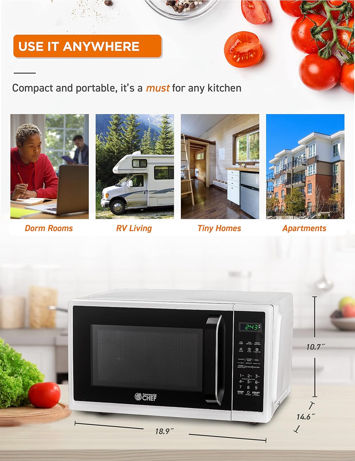 Microondas Comercial Chef 0.9 pies cúbicos, 900W, 10 niveles