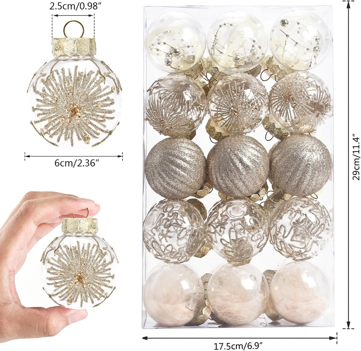 Adornos Navideños, Marca Desconocida, 30ct, 60mm, Shatterproof
