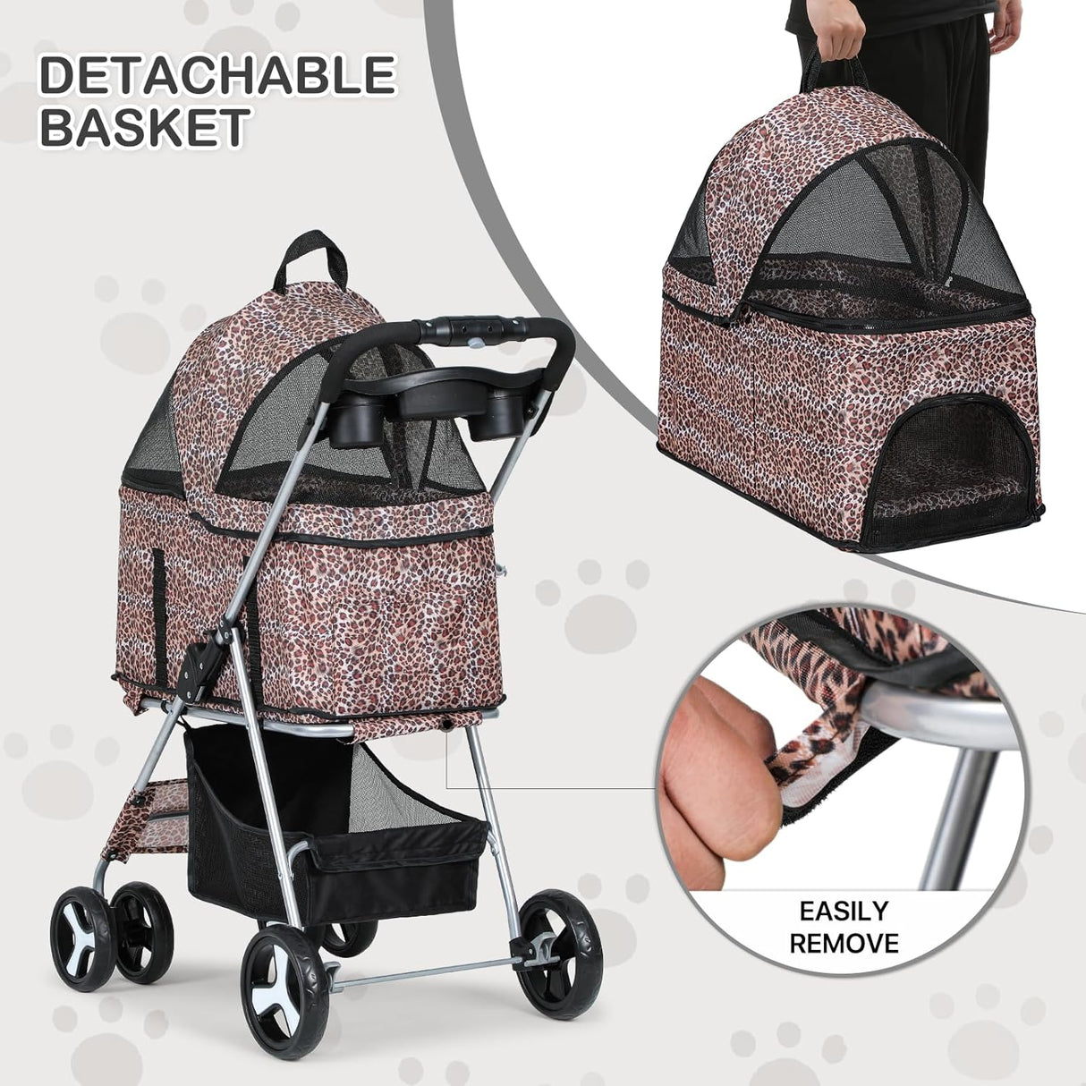 Carro de Mascotas MoNiBloom 3 en 1 Plegable con Transportín