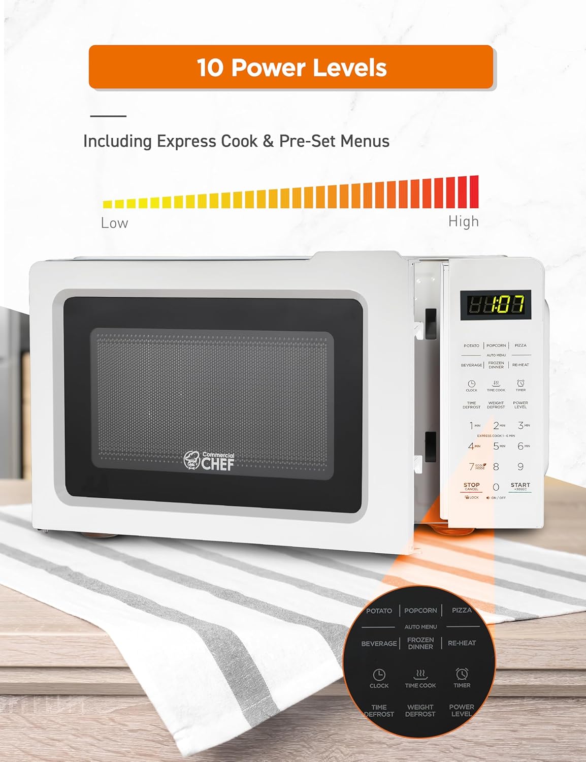 Microondas Comercial Chef 0.7 pies cúbicos, 700W, 10 niveles