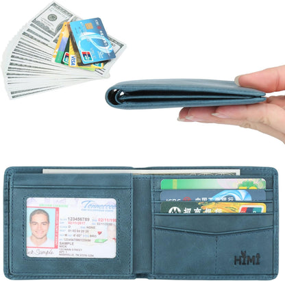 Billetera Hombre Cuero RFID Bloqueo Bifold 2 Ventanas ID