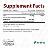 Suplemento Quercetina de zinc 120 cápsulas vegetarianas