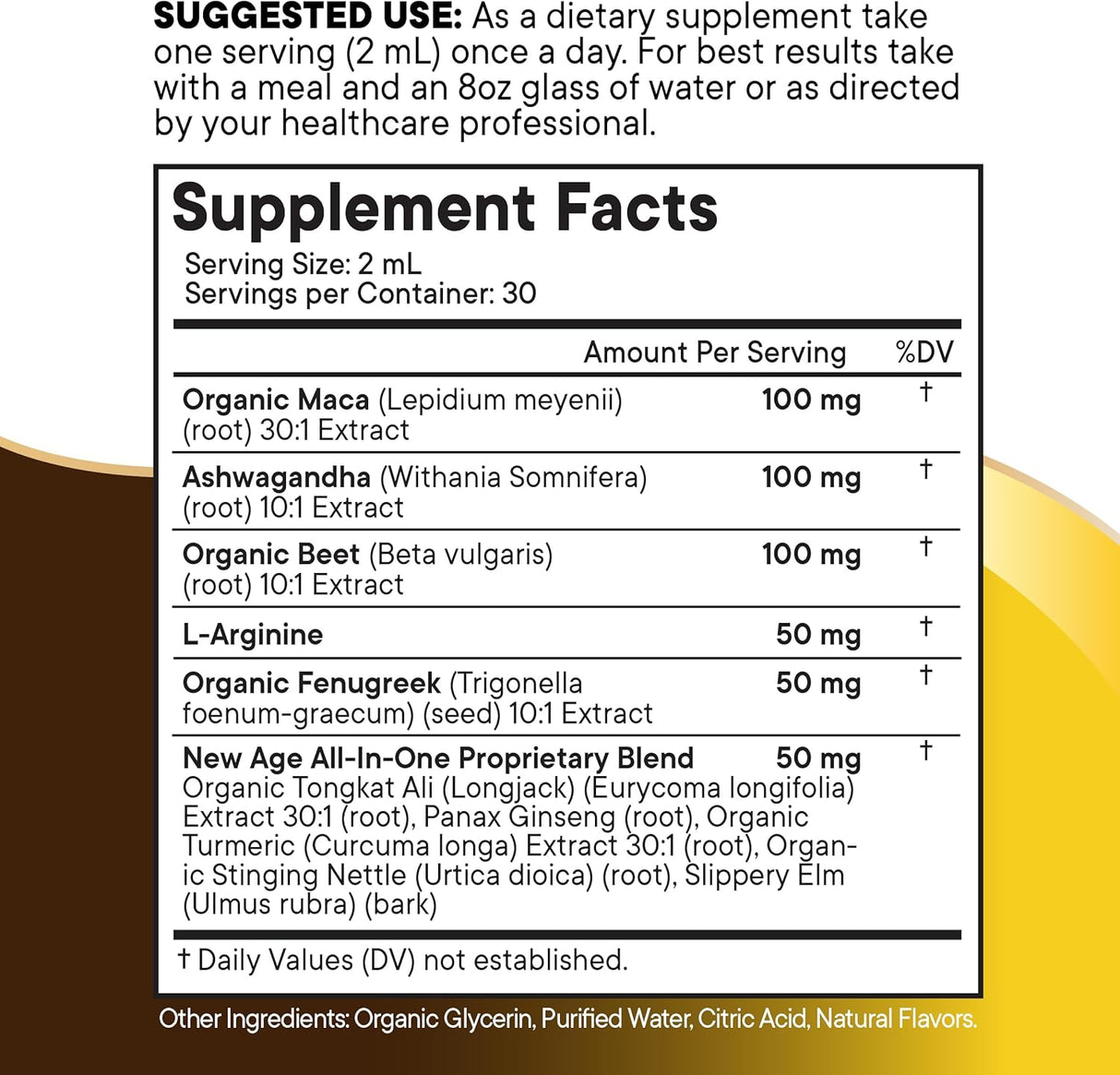 Suplemento líquido de maca, ashwagandha, ortiga y más, 2oz