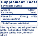 Suplemento de Vitamina D3 175 mcg Life Extension, 60 softgels