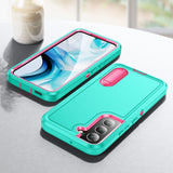 BaHaHoues Funda para Samsung Galaxy S22, Samsung S22 con soporte integrado, a prueba de golpes, polvo y caídas, de grado militar, funda protectora para Galaxy S22 5G de 6.1 pulgadas (azul aguamarina/rosa)