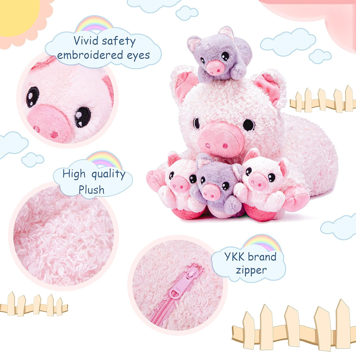 IKASA Mommy Pig - Peluche para mamá y bebé, (cerdo)