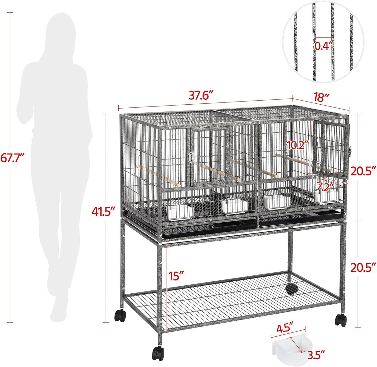 Jaula apilable de 41.5 pulgadas para cría de aves Yaheetech