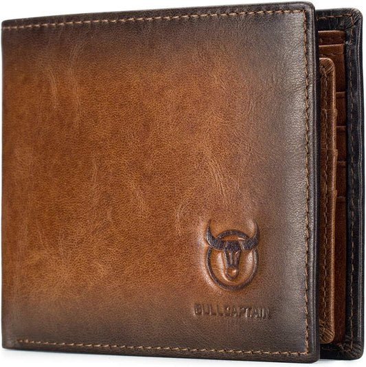 Billetera RFID BULLCAPTAIN para Hombre, Cuero, Modelo QB-05