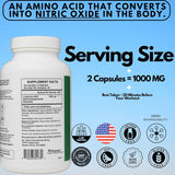 Suplemento de Óxido Nítrico L Arginina 1000mg - PRISTINE