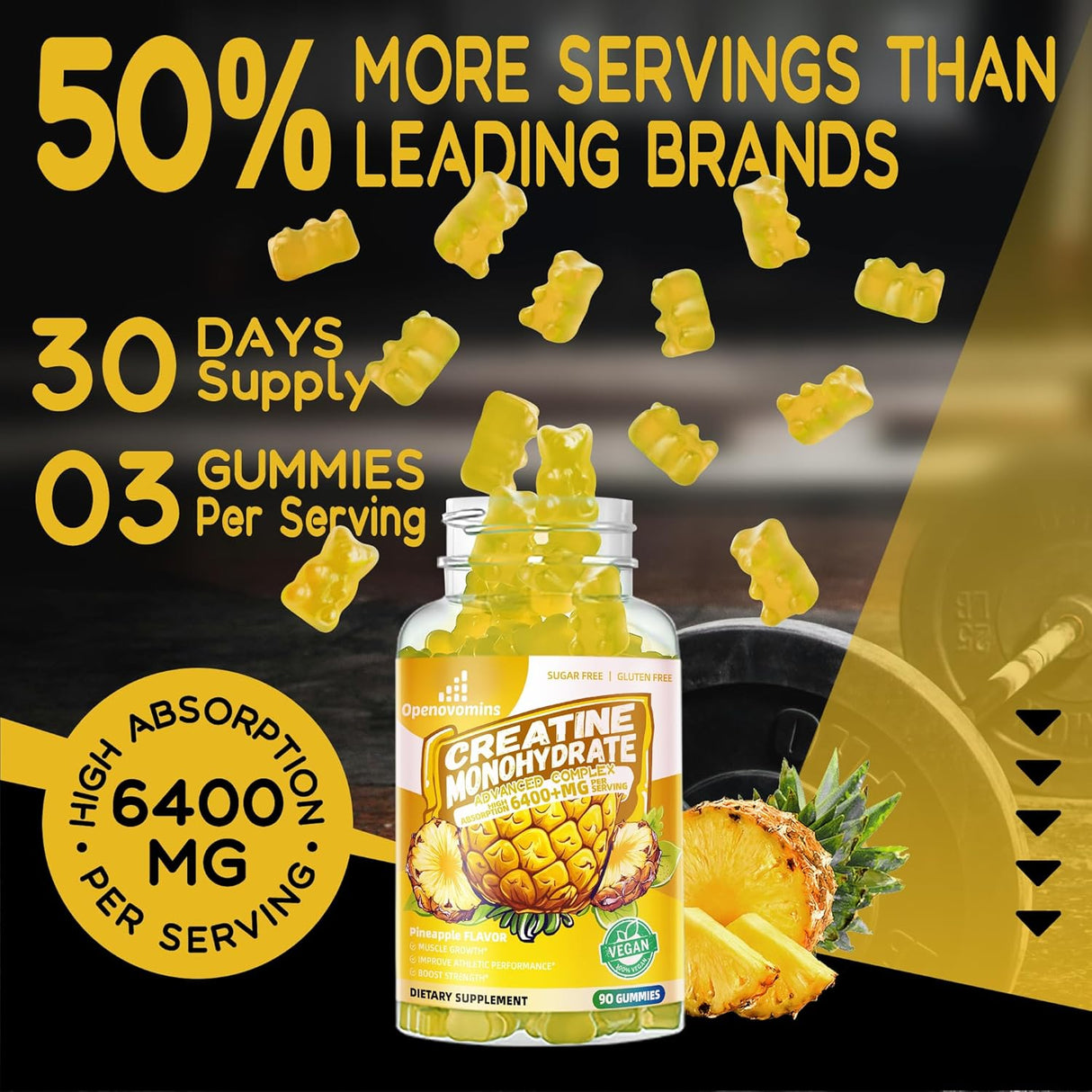 Gomitas de Creatina Monohidrato Complejo para Hombre y Mujer - Fórmula Avanzada 90 Unidades