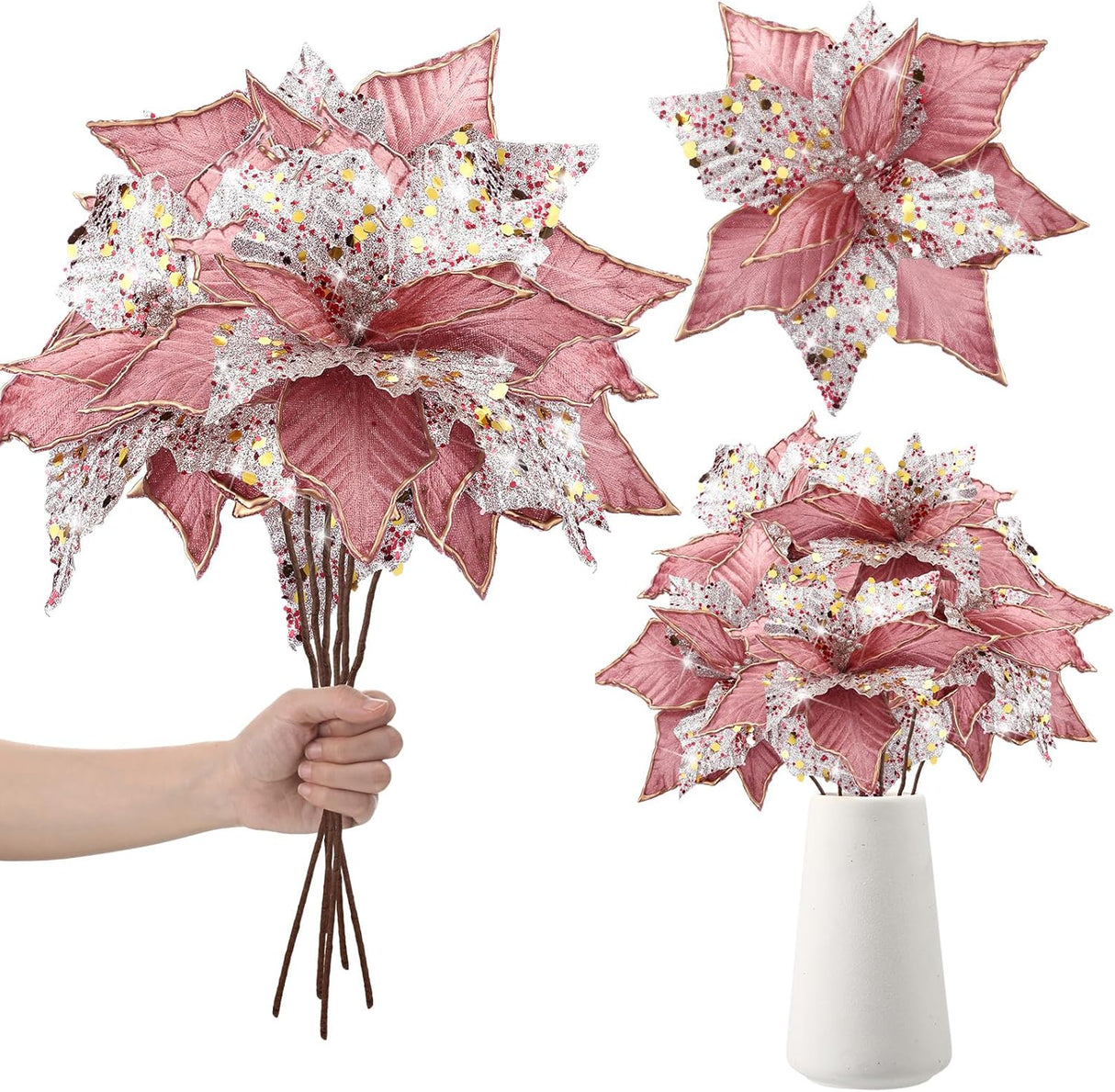 Flores Poinsettia Artificial Hotop 6 Pcs 11 Decoraciones Navideñas