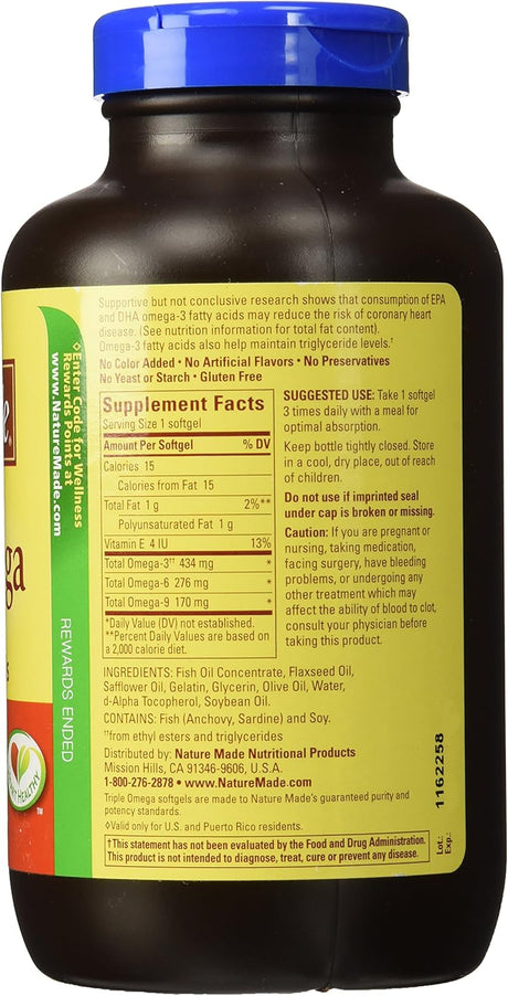 Omega 3 6 9 Nature Made - Aceites de Pescado y Semillas 180 cápsulas