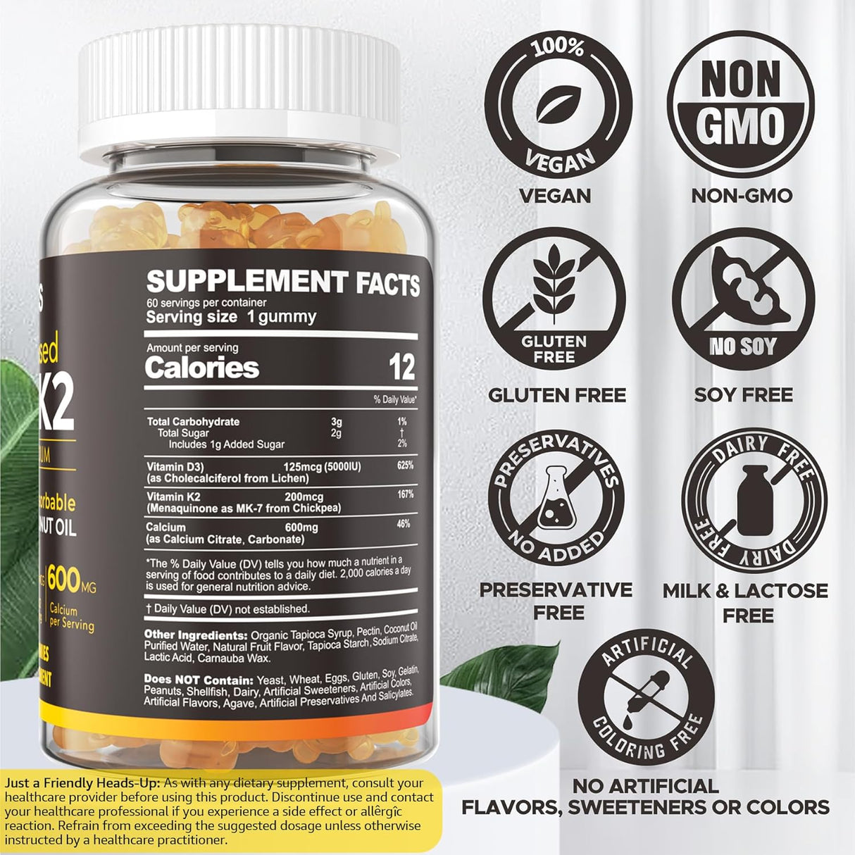 Gummies Vitamina D3 K2 200mcg + Calcio 600mg Vegan 2Packs