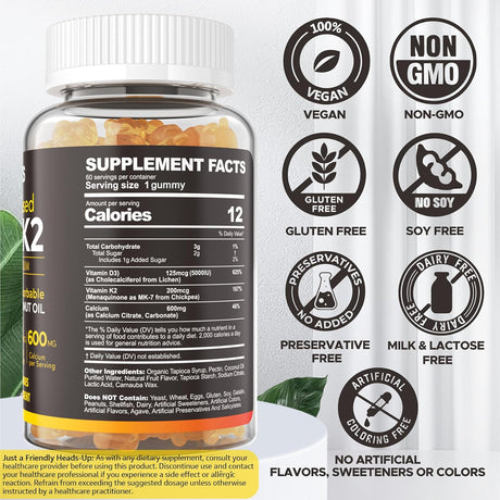 Gummies Vitamina D3 K2 200mcg + Calcio 600mg Vegan 2Packs