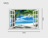 Adhesivo de pared falso para ventana mural de pared palmeras