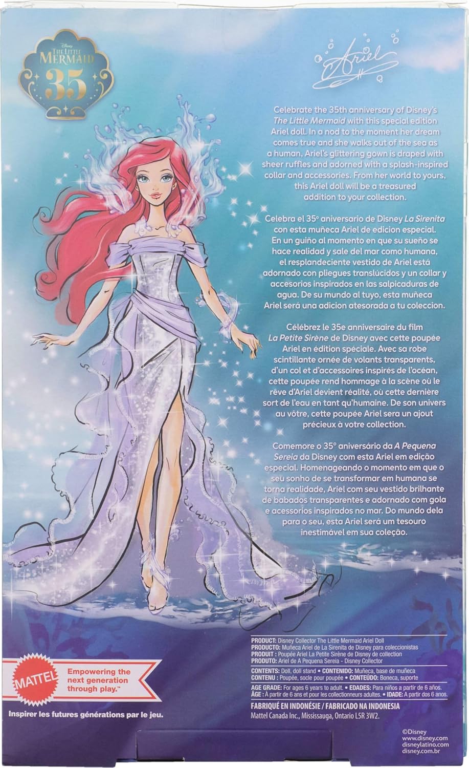 Muñeca Ariel La Sirenita Mattel con soporte, 35 aniversario