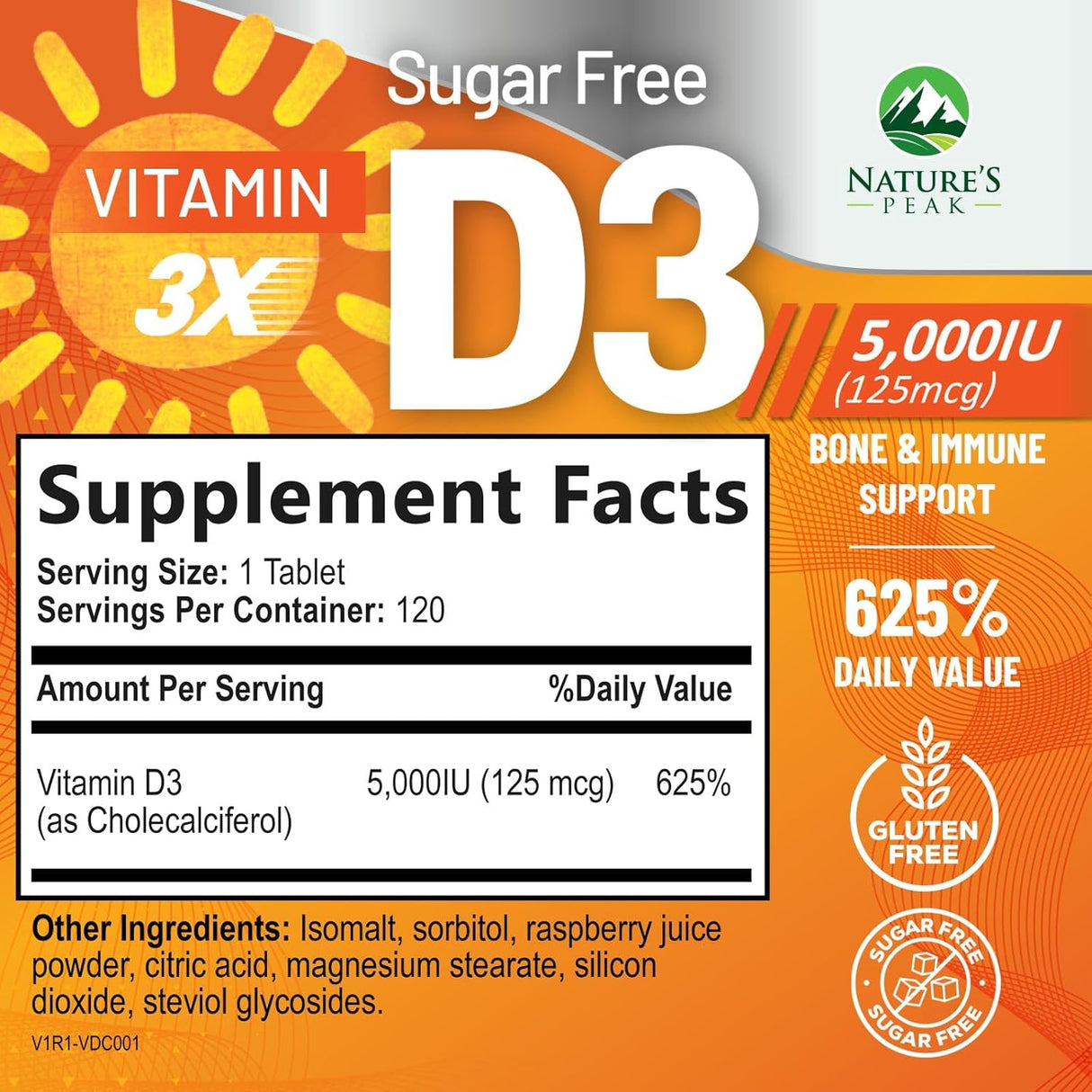 Suplemento de Vitamina D3 5000 IU - Alta Potencia, 120 Tabletas