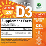 Suplemento de Vitamina D3 5000 IU - Alta Potencia, 120 Tabletas