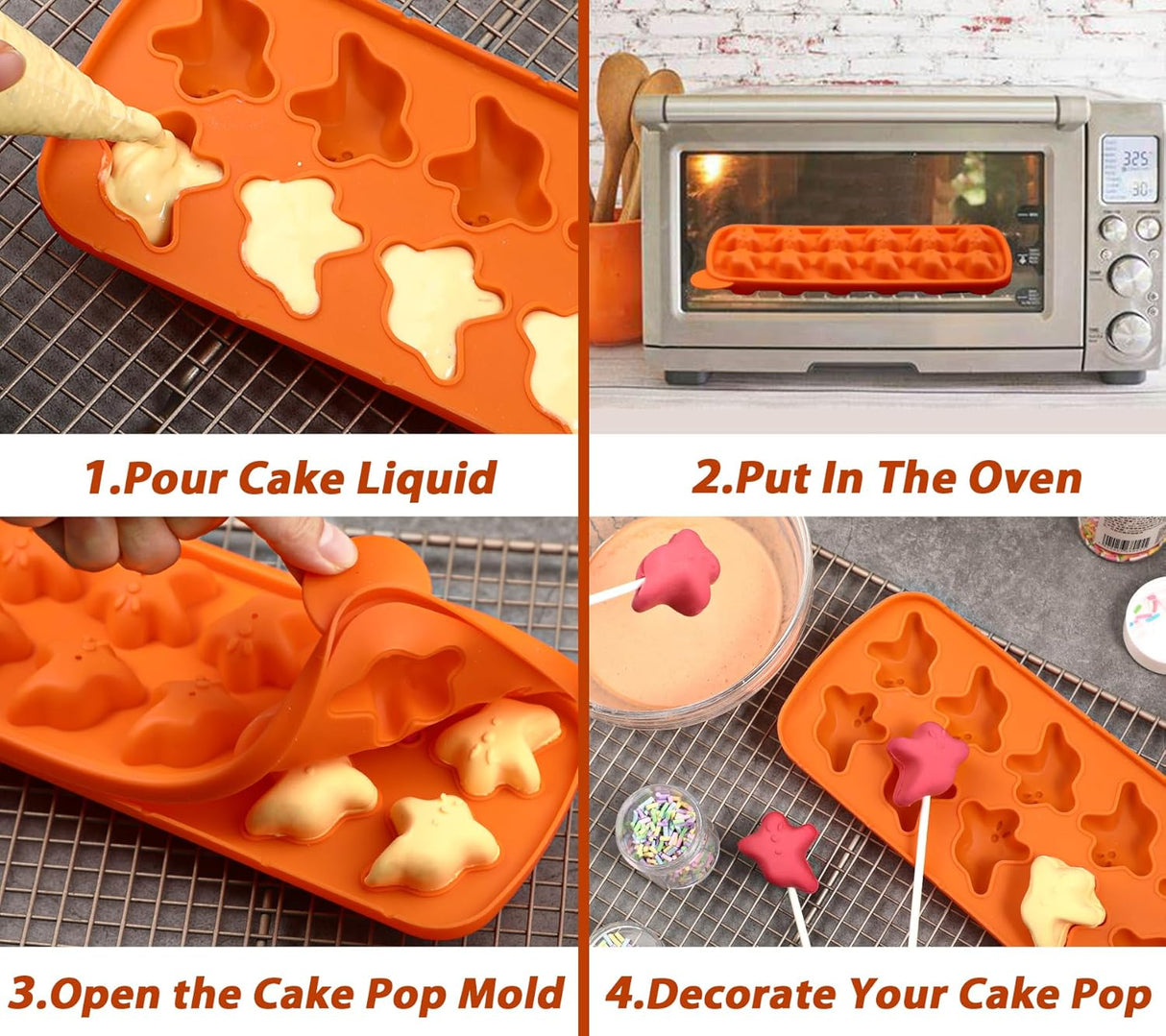 Moldes para Cake Pops Fantasmas Webake, 50 Palitos, 2 Pzs
