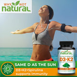Natural Vitamina D3 K2 (MK-7) con Espirulina Orgánica 10,000 IU