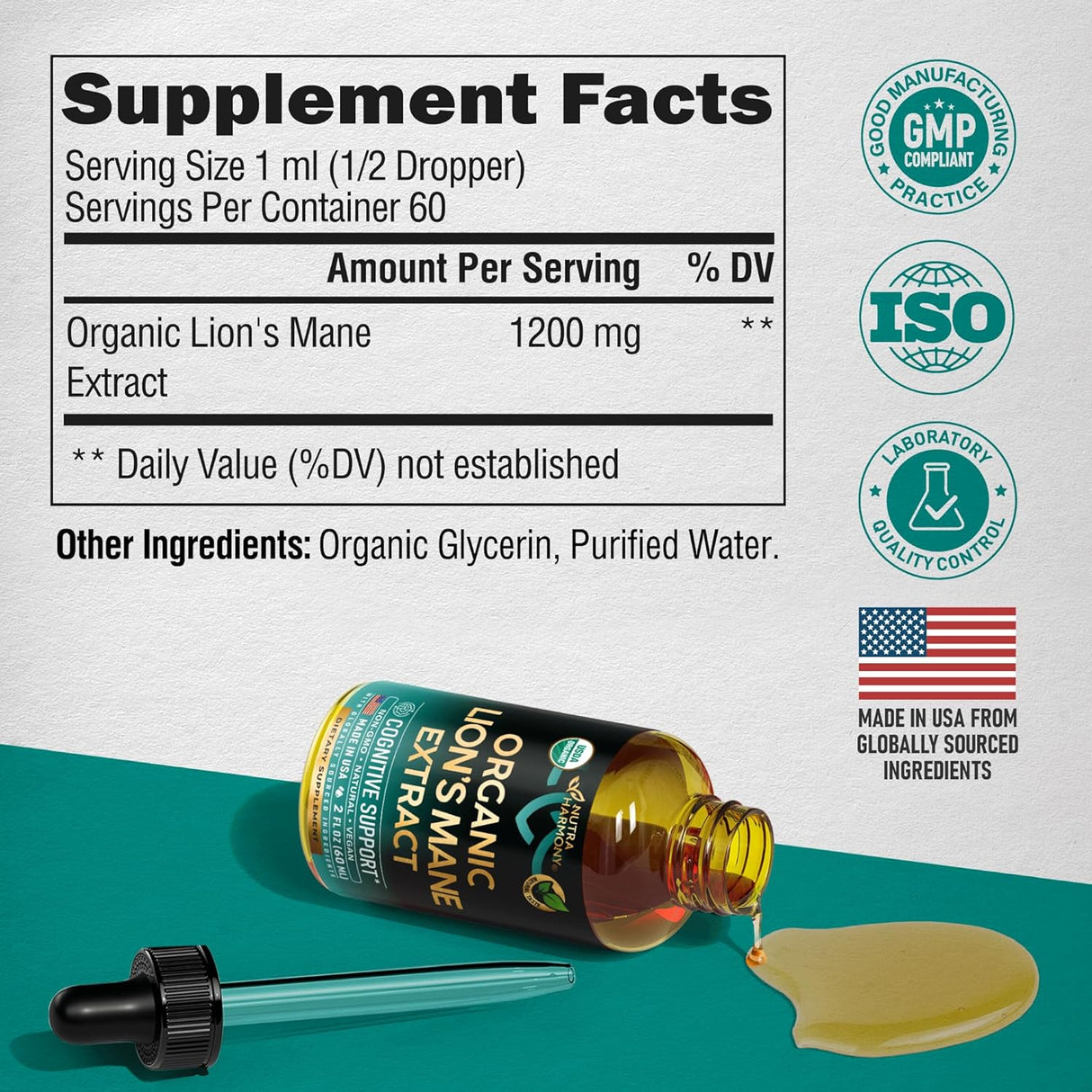 Suplemento de Melena de León - Orgánico - 72,000 mg / 2 oz