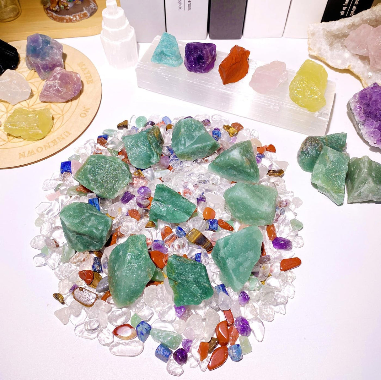 QINJIEJIE Cristales crudos de aventurina verde, piedras
