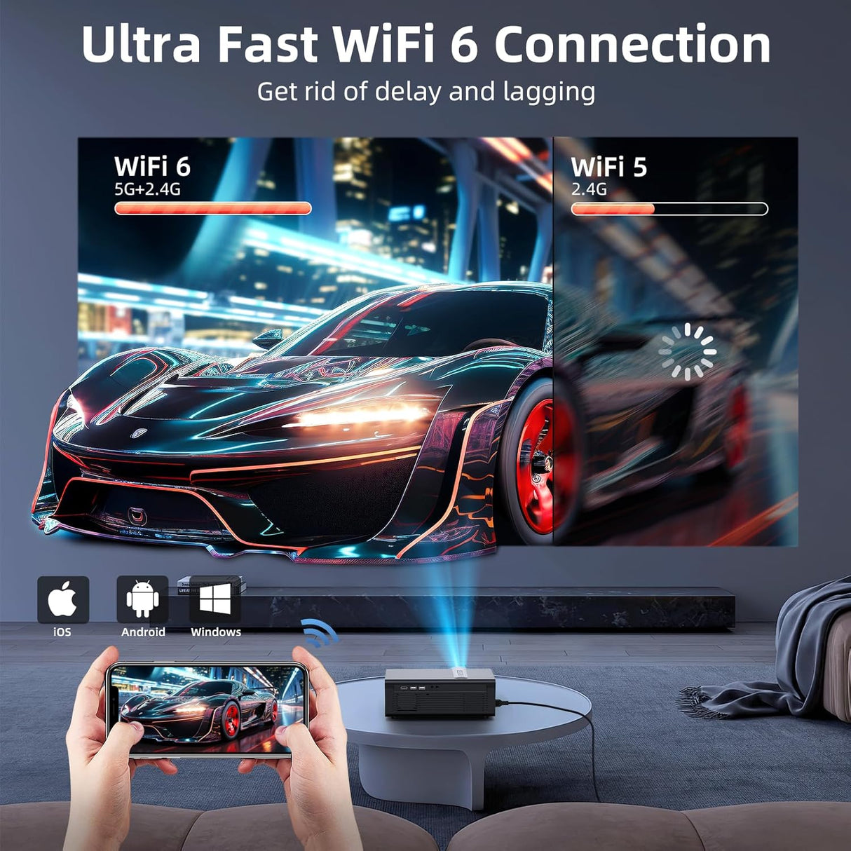 Proyector FUDONI 1080P WiFi Bluetooth 20000L para Cine en Casa
