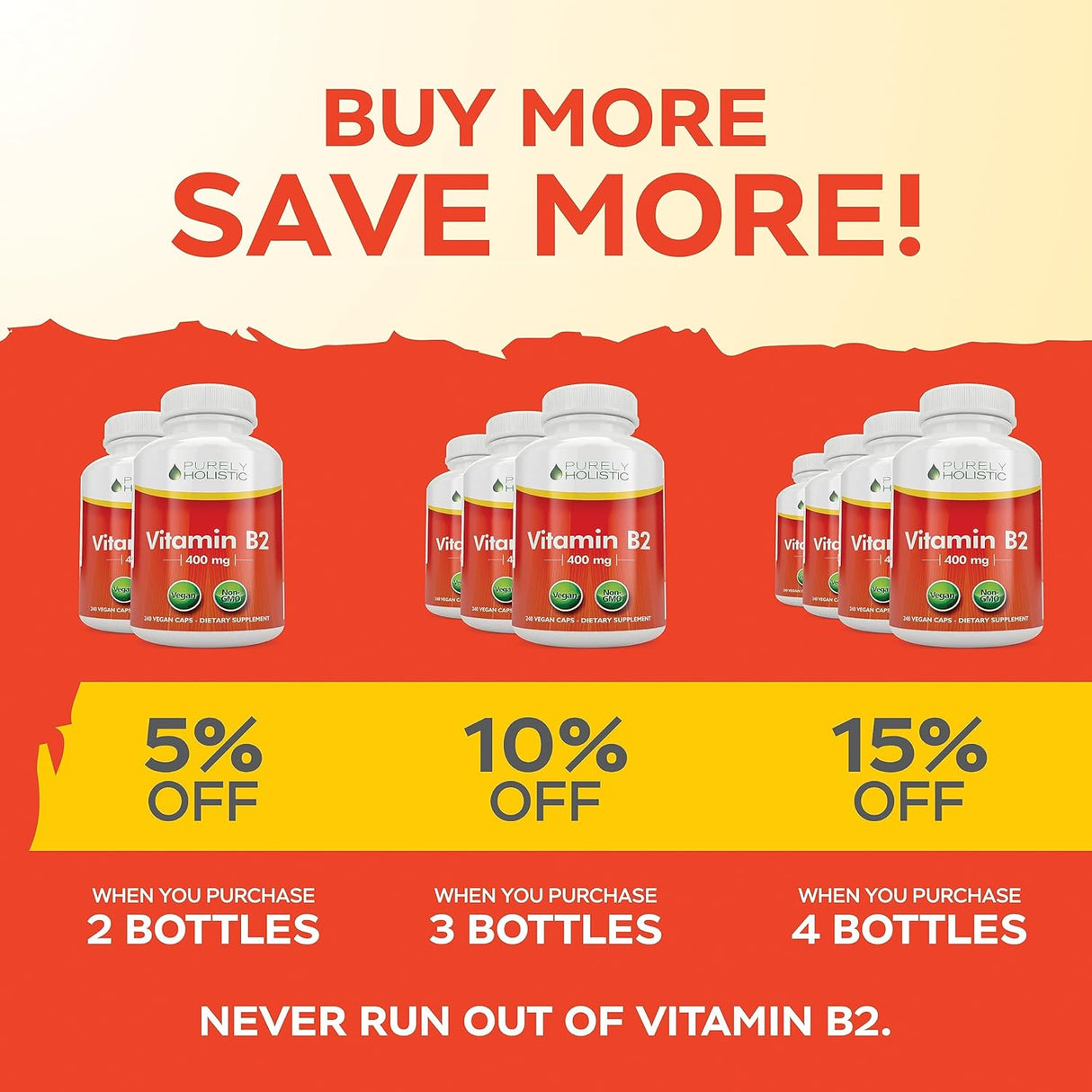 Vitamin B2 Holístico Purely, 400mg, 240 cápsulas veganas