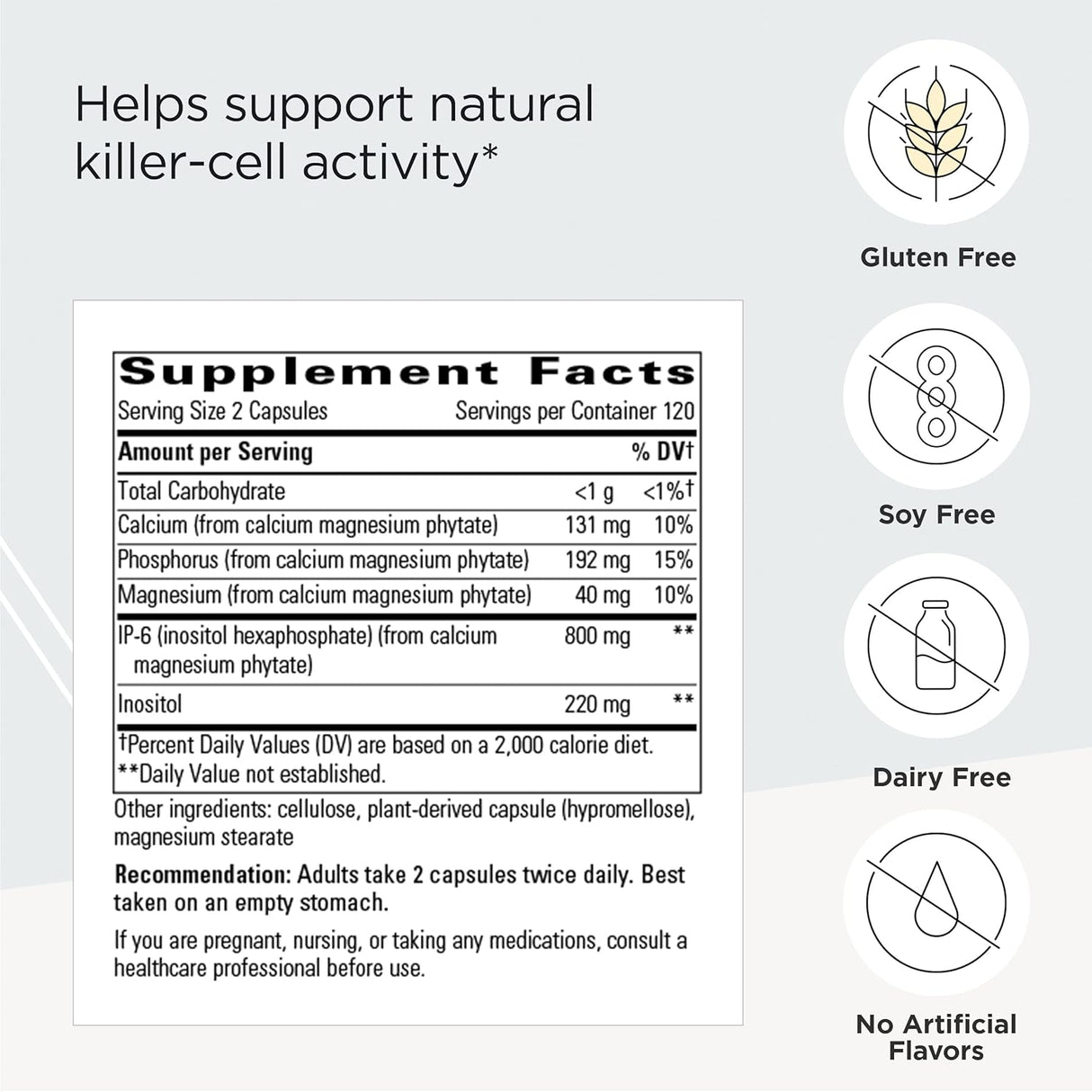 Suplemento de apoyo inmunológico con IP-6 e inositol  vegano