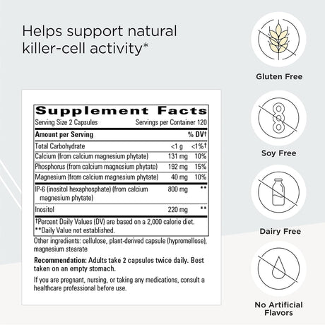 Suplemento de apoyo inmunológico con IP-6 e inositol  vegano