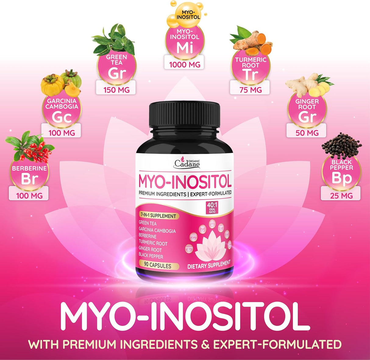Cadane Myo Inositol, Té Verde & Garcinia Capsules, 90